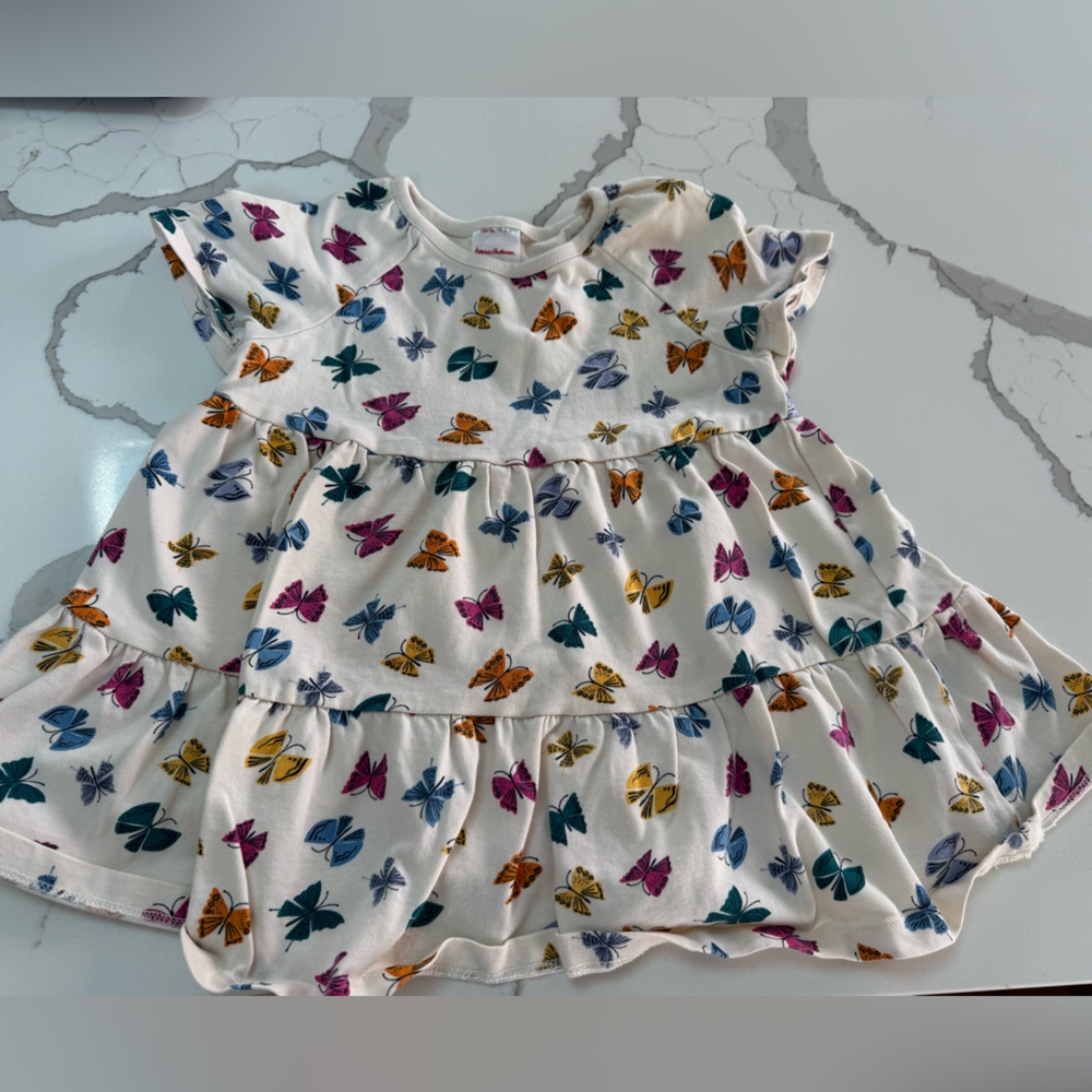 Hanna Andersson White Tee Dress with Multicolor Butterfly Print